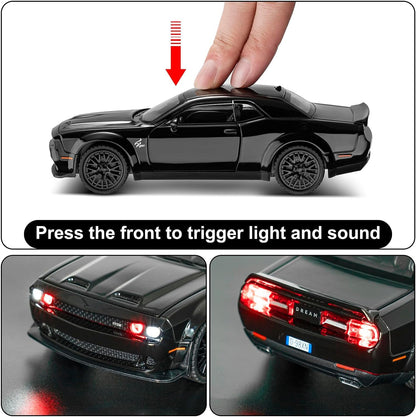 Die-Cast Muscle Sports Car Toy – Metal Model with LED Lights